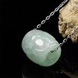 曼古帝翡翠路路通和田玉吊坠玉石转运珠项链锁骨链S925银男女情侣款 路路通吊坠-S925银项链