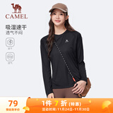骆驼（CAMEL）长袖速干T恤女跑步健身圆领运动上衣 C25CAVL6001 幻影黑 M