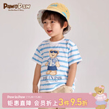 PawinPaw卡通小熊童装夏季男童撞色彩虹条纹短袖T恤 Blue蓝色/50 130
