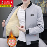 啄木鸟外套男秋冬季潮流宽松休闲男士夹克加绒加厚棒球棉服秋冬男装衣服 小方块灰色 3XL 建议145-160斤