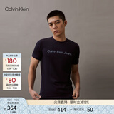Calvin KleinJeans夏季男女情侣中性休闲年轻多色ck印花修身打底短袖T恤上衣 CHW-深邃蓝 L （推荐145-160斤）