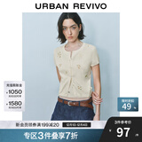 UR2025秋季新款女立体蝴蝶结花朵装饰短袖针织开衫UYY950057 浅黄 M