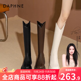 达芙妮厚底V口长筒靴女2025秋冬爆款女靴高筒靴显瘦百搭增高骑士靴子女 黑色 37
