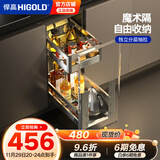 悍高（HIGOLD）拉篮304不锈钢厨房橱柜双层调味篮带阻尼导轨 300柜2层-L系列调味篮【京仓发】