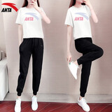 安踏【两件套】运动套装女夏季款短袖t恤长裤运动休闲服饰跑步健身服 -4纯净白/浅紫 M/165