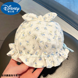 迪士尼宝宝婴儿帽子女宝宝春秋薄款婴幼儿夏季公主可爱调节遮阳防晒太阳盆帽 小樱花抽绳蓝色 0-5个月(帽围38-42cm)