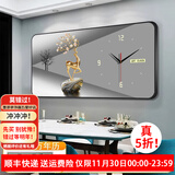 墨派餐厅装饰画带钟表万年历电子钟挂画客厅家用时尚日历表时钟壁画 1金鹿招财 120*60cm晶瓷