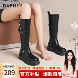 达芙妮骑士靴女长靴长筒靴百搭学院风气质皮带扣调节2025冬季新款 黑色 37 (235mm) 标准码