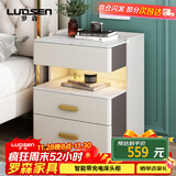 罗森（LUOSEN）岩板床头柜简约现代卧室小柜子意式轻奢实木家用床边柜岩板款白灰