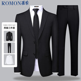 罗蒙（ROMON）西服套装男士小西装外套职业正装修身休闲伴郎服黑色5XL