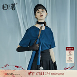 日着原创设计女装2024夏季新款简约短袖上衣残月植绒印花T恤 残夜蓝 XL
