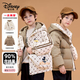 迪士尼（Disney）【送包】儿童羽绒服男女童满印90绒两面穿羽绒外套 浅咖啡 150