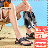 老人头（LAORENTOU）人字拖鞋男时尚简约鞋拖两用凉拖鞋户外沙滩凉鞋 LT11107 黑 38