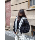 QGF毛领座山雕棉服男女士秋冬季美式复古十字架夹克衣袄加厚保暖外套 黑色斜纹款 XL [建议110-130斤]