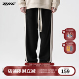 BJHG【2.0】 不计后果春秋环保麂皮绒串标拼接休闲裤子男潮流直筒长裤 黑色 2XL (160-200斤）