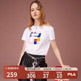 FILA 斐乐女装官方女士短袖T恤夏季休闲运动内搭t恤运动上衣 标准白-F11W118151F L （170/88A/L）