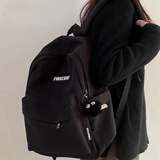 双星书包初中女背包大容量高中大学生双肩包校园简约百搭耐磨防泼水 黑色（带黑球挂件）