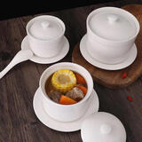 贝瑟斯 陶瓷碗炖盅隔水炖盅汤盅蒸蛋羹碗蒸盅瓦罐炖盅燕盅带盖勺碟420ml