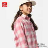 优衣库童装男童女童法兰绒格子衬衫长袖衬衣薄外套上衣新款478132 12 桃红色 160