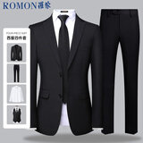罗蒙（ROMON）西服套装男士小西装外套职业正装修身休闲伴郎服黑色2XL