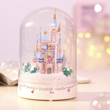 哲高创意礼物飘雪城堡音乐盒积木拼装创意礼物送女生少女心节日 水晶城堡音乐盒-683PCS