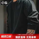 马登工装美式300G重磅纯棉T恤男米白色圆领长袖春秋打底衫男士卫衣 黑色 L