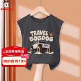 巴布豆男童夏装儿童背心夏季新款纯棉舒适透气男孩时尚百搭纯色坎肩衣服 石墨灰 越野巴布 140