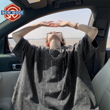 NEW OR MODE美式重磅短袖t恤男夏季新款水洗复古流星字母印花宽松打底体恤衫 黑色 XL