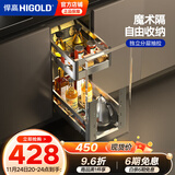 悍高（HIGOLD）拉篮304不锈钢厨房橱柜双层调味篮带阻尼导轨 250柜2层-L系列调味篮【京仓发】