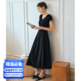 Olrain欧芮儿深灰色连衣裙女装夏季新款时尚收腰显瘦伞摆裙子 黑色 M