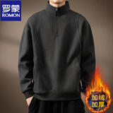 罗蒙卫衣男春季新款软糯重磅美式半拉链立领宽松大码纯色复古Polo衫 深灰色 加绒 L 适合120-140斤