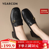 意尔康女鞋中粗跟方头乐福鞋复古英伦风通勤单鞋女 13380W黑色 40