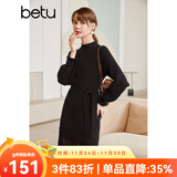 betu百图女装网纱拼接小高领木耳边灯笼袖针织连衣裙女2110T69 黑色 L