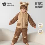 贝肽斯儿童睡衣套装冬季绒款夹棉加绒加厚男女童家居服可外穿保暖