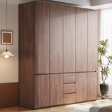 缘笙宸黑胡桃木实木衣柜家用现代超大储物橱柜简约对开门衣橱一门到顶 六门衣柜