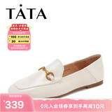 他她（TATA）方头乐福鞋女休闲平底一脚蹬小皮鞋女单鞋春秋款FLC22AM4 米色 37