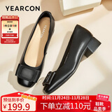意尔康一脚蹬舒适妈妈时装鞋浅口单鞋粗跟工作皮鞋 27132W 黑色2 37