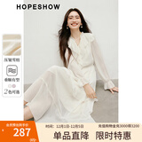 红袖甜美垂感连衣裙2025春季新款女装波西米亚风收腰木耳边领雪纺长裙 本白3001 M