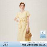 范思蓝恩夏季圆领抽绳褶皱设计感连衣裙女2024夏装新款白色高腰A字裙女 黄色 M
