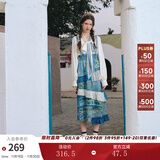 两三事油画复古半身裙2025春季新款粉色裙子不规则拼接背带裙幻世浮生 蓝色 L