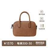 裘真【明星推荐】宽宽包植鞣牛皮休闲斜挎包手提保龄球包女 大象灰