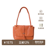 裘真复古001邮差包女单肩通勤大容量斜挎包植鞣头层牛皮包 焦糖色-中号