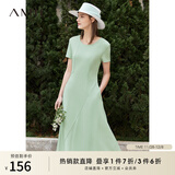 AMII女装2025法式复古a字连衣裙女夏季新款赫本风显瘦圆领 薄荷绿 （建议拍大一码） S 155/80A