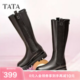 他她（TATA）厚底长筒靴女靴英伦加绒保暖骑士靴高筒靴秋冬新WXK02DG3 黑色(单里) 36