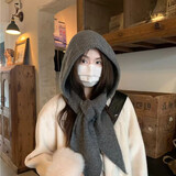南木熊帽子韩系ins帽子围巾一体保暖针织帽女冬季护耳巴拉克拉法毛线帽 灰色