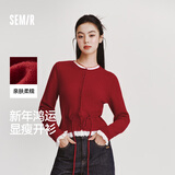 森马（Semir）骐骥红色毛衣女短款假两件上衣26新蕾丝下摆两穿内搭109126106001