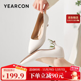 意尔康女鞋细跟通勤工作鞋浅口时装高跟鞋单鞋女春秋 26902W米白37