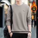 安踏卫衣男套头衫2025秋冬季加绒运动休闲装宽松长袖t恤男士上衣外套 7713-3松烟灰【加绒款】 M (170) 适合100-120斤