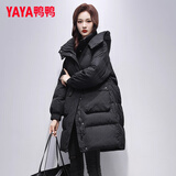 鸭鸭（YAYA）羽绒服女中长款冬季新款韩版宽松时尚设计感加厚连帽外套 黑色 M (建议110-130斤)