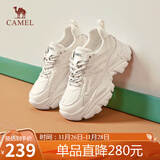骆驼（CAMEL）老爹鞋女潮酷网布皮面拼接双系带厚底休闲鞋 L24S283079 米白 38